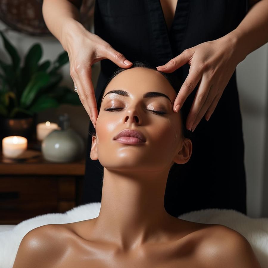 Mindful esthetician performing facial massage